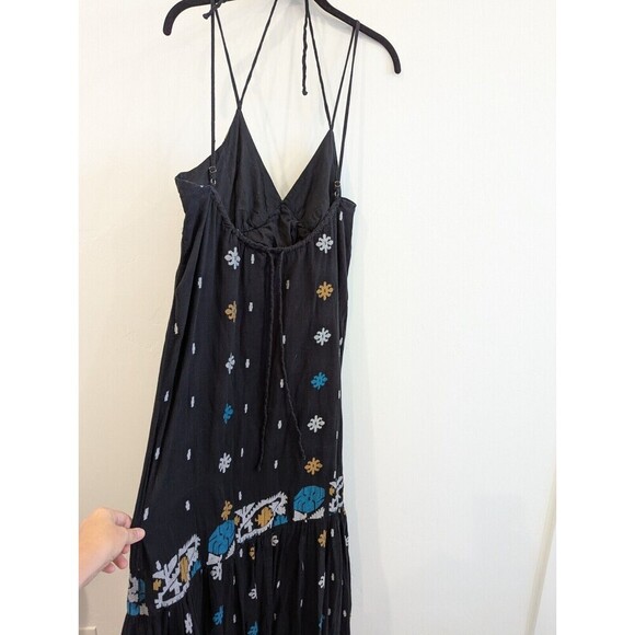 Free People Stiched with Love Maxi Dress Womens Size 8 Black Boho Tribal Flowy - Picture 8 of 14